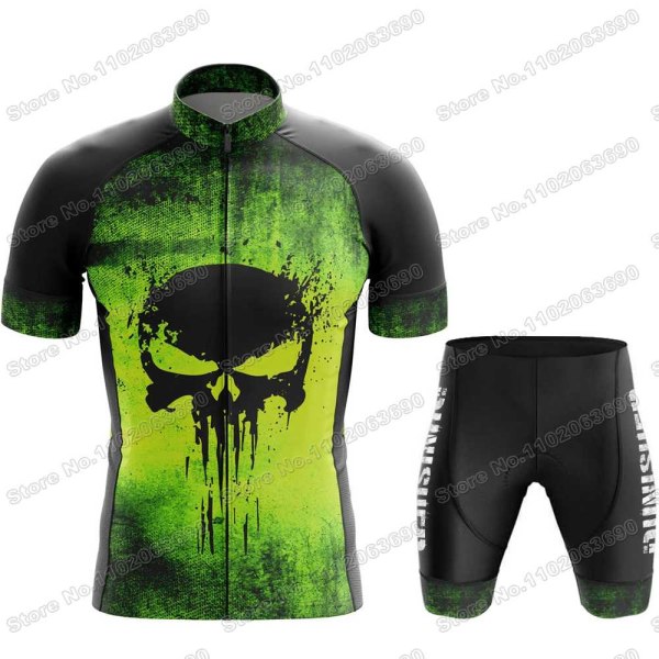 2023 Skull Cykeltröja Set Justiceiro Cykelkläder Herr Punisher Road Bike Shirt Kostym Cykel Bib Shorts MTB Ridkläder 10 3XL