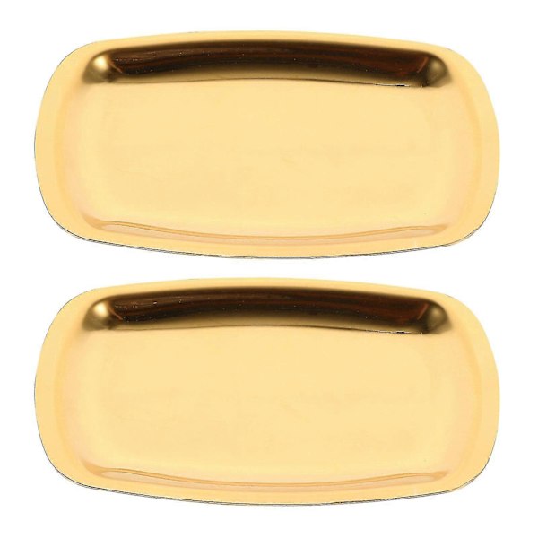 2 stk. Ovalformede Fade i Rustfrit Stål - Frugtfade, Opbevaringsfade, Sushifade (Guld)