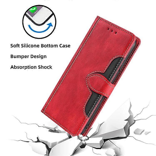 Kompatibelt för TCL 505 Fodral PU Läder Telefonskal Anti-Fall Skal med Ställfunktion Red