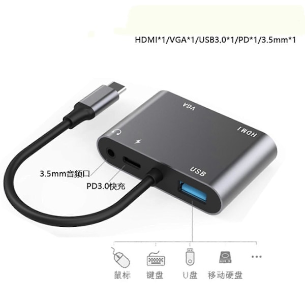 Type-C til med Audio Type-C til HDMI 5-i-1 til Alle Typer Laptop Docking