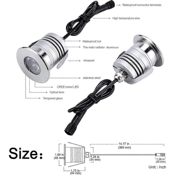 LED Undervands Pool Lys, 3W, IP68 Vandtæt, Rustfrit Stål Aluminium (Blå)