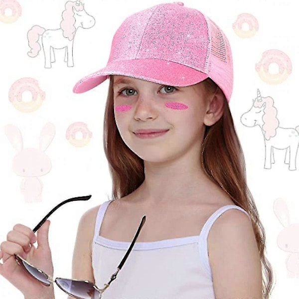 Glitterhatt med hästsvansöppning för flickor, baseballkeps för små flickor med hög, slarvig hästsvansöppning, skärmkeps yu
