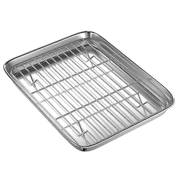 10 tums brödrost ugnsform och gallerset, liten bakplåt i rostfritt stål med kylgaller, diskmaskinssäker (haoyi)