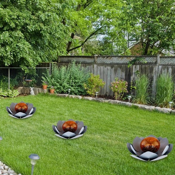 Julepynt LED Blomsterterrasse Dekoration Amber Knækket Glas Kugle-lotus Udendørs Dekoration Q