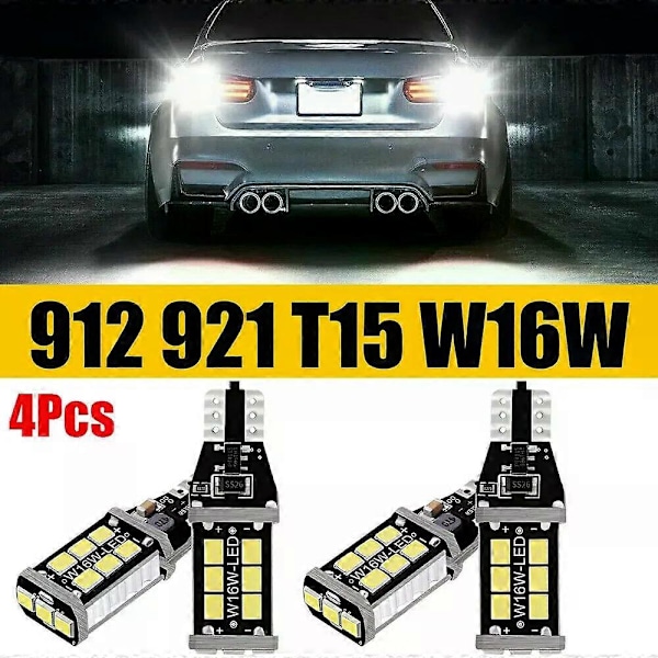 2 st Stark Vit Canbus LED-lampa för Bil Backup Backljus 912 921 T15 W16W