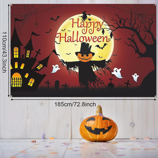 Happy Halloween -bannerikoristeet, punainen Halloween-taustajuhlasisustuksen välttämättömyystarvikkeita, erittäin suuri banneri, aavelepakkovartitin ja noitabanneri varjelukseen Halloween Purple