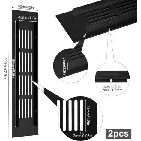 Aluminium Ventilationsrist Rektangulær Ventilationsrist med Skruer til Ventilation af Skabe og Rum.