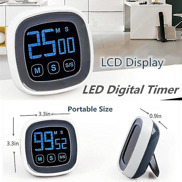 Kökstimer för matlagning Touchscreen LCD Klassrumstimer Digital Timer för Spel Möte Fitness