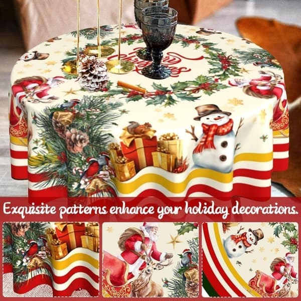 Christmas Tablecloth 152x152cm - Round Snowflake Christmas Tablecloth for Outdoor, Dining Table & Party