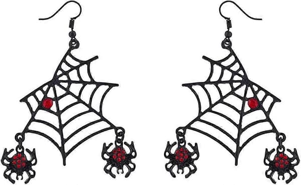 Halloween Sort Edderkoppespind Vedhæng med Røde Rhinestone Ører