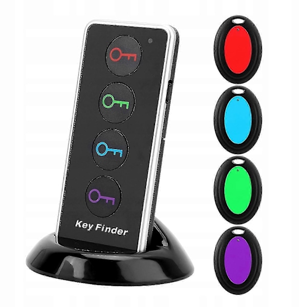 Gjenstandsfinder og anti-tapte nøkler, trådløs nøkkelfinner, 4 mottakere og 1 sender med LED-lommelykt og basestativ Ft
