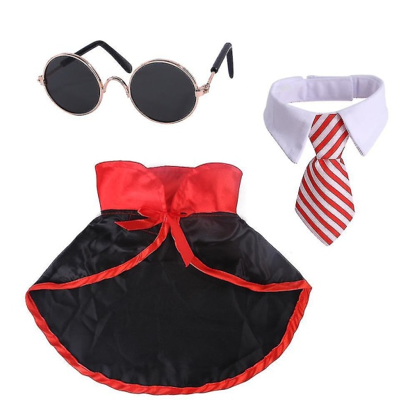 Snabb leverans 3st Husdjur Halloween Kostym Dress Up Accessoarer Katter Valp Häxa Hatt Slips Och Glasögon Husdjur Kostym Cosplay S