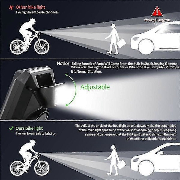 4 i 1 Cykellygte med LCD Display Speedometer og Horn USB Genopladelig Cykelcomputer til Udendørs Cykling-D