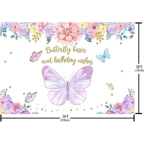 Sommerfugl Fødselsdagsbaggrund til Piger Sommerfugl Fest Dekoration Lilla Pink Blomster Sommerfugl Kys og Fødselsdagsønsker Fotografering Baggrund Banner