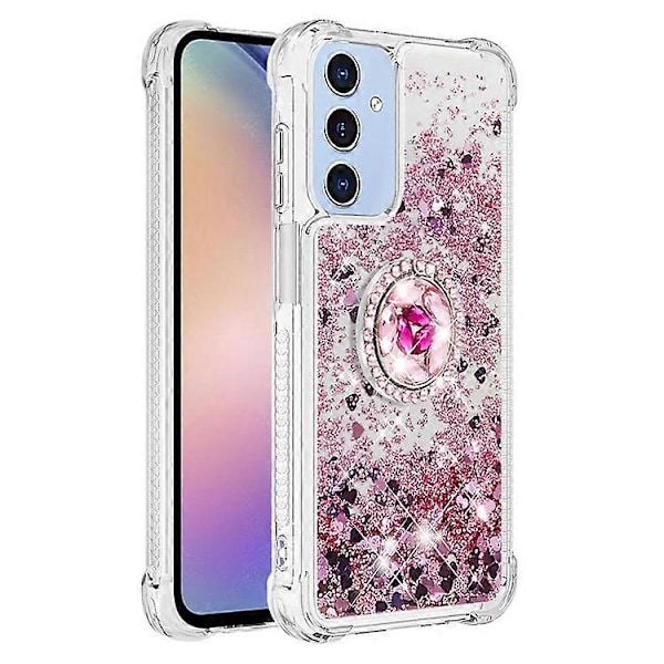 YB Quicksand Series-7 Kompatibel med Samsung Galaxy A15 5G Deksel Flytende Glitter Paljetter TPU Støtte Telefondeksel PinkGold