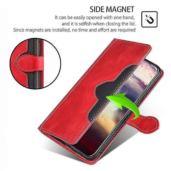 Kompatibelt för TCL 505 Fodral PU Läder Telefonskal Anti-Fall Skal med Ställfunktion Red