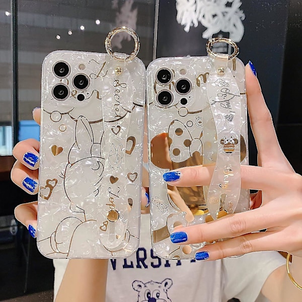 Sött Skal för Iphone 13 Pro Max, Handledsrem Ställ Mjukt Tpu Stötsäkert, Tecknat Kawaii Skydd Mode Minnie Mouse Glitter Bling Design, Iphone Skal