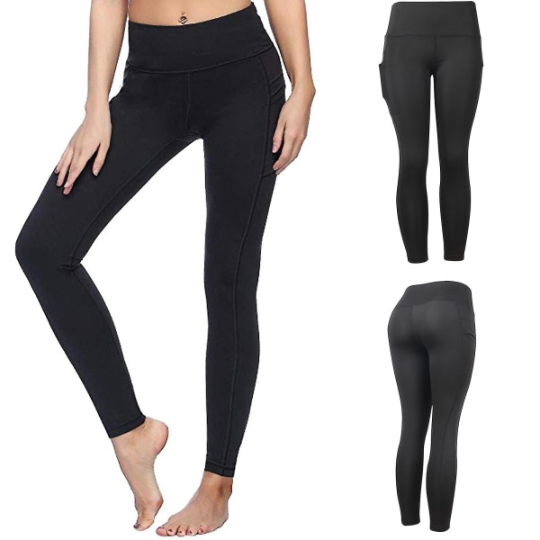 Tflycq Dammode Casual Solida Leggings med två fickor Sport Niopunkts Yogabyxor L