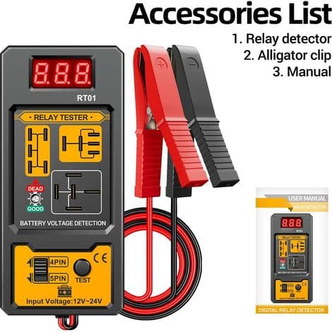 Bilrelætester, digital tester med batteridisplay, kompatibel analysator til fire- og fembensrelæer.