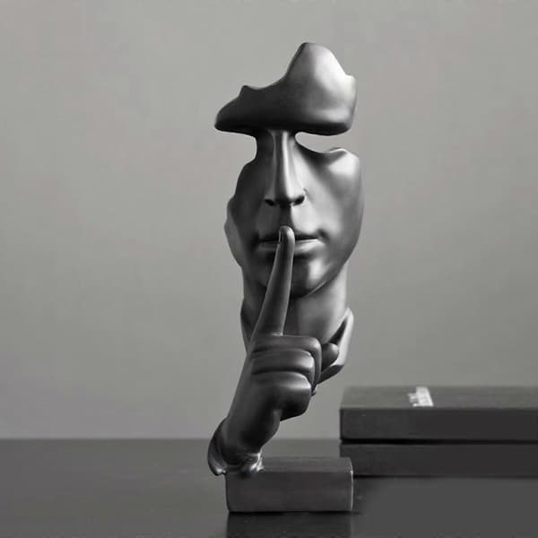 Stillhet Er Gull Statue Tenker Skulptur Abstrakt Vær Stille Grå