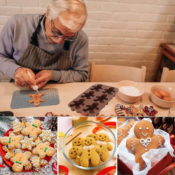Chokoladeforme 6-hul Gingerbread Man Silikoneforme, silikonebageform til chokolade, muffin