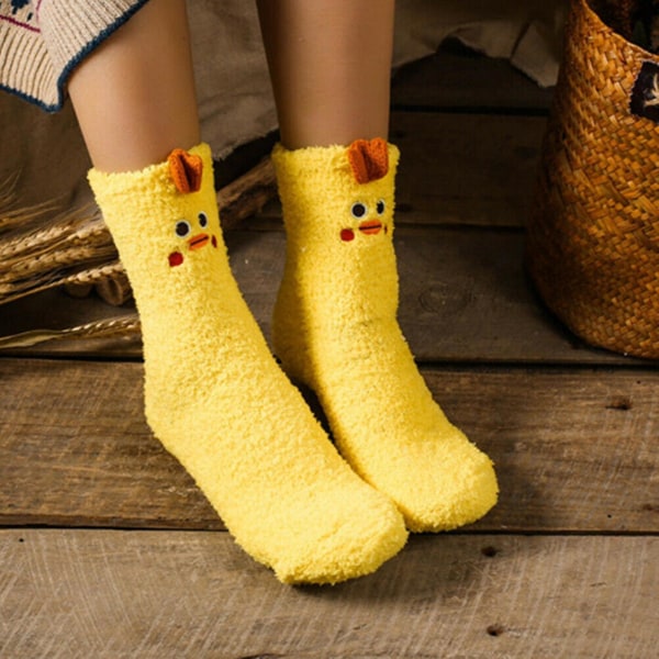 Naisten Naisten Talven lämmin sukka Fleece Animal Pehmeä Söpö Pörröinen Lounge Tohvelisukka Little Yellow Duck