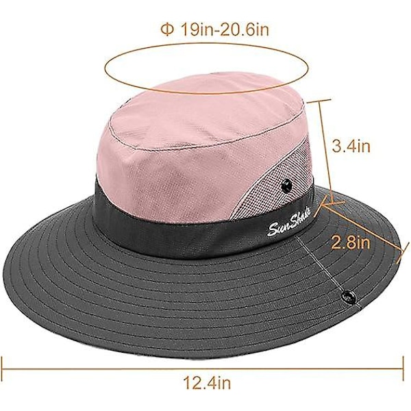 Solhatt for barn med UV-beskyttelse og hestehalehull, UPF 53 bøttehatt for jenter, sommer, strand, fiske