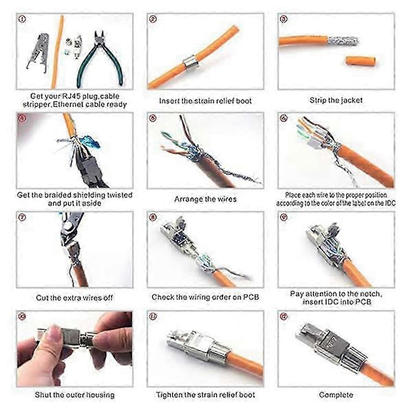 20 stk. RJ45 Cat7-kontakter Verktøyfrie gjenbrukbare Ethernet-termineringsplugger, Internettplugg, Rask felt I
