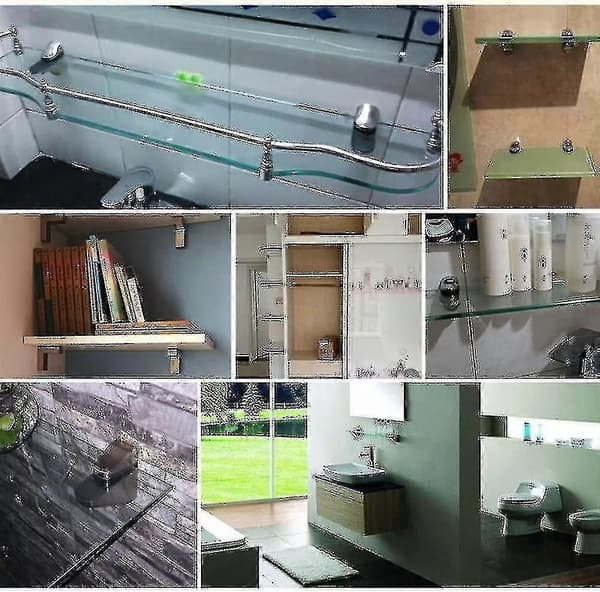 Justerbart glashyldebeslag, 4 stk. glashyldebeslag, vægmonteret glasklemme, glashyldebeslag, til glashylde