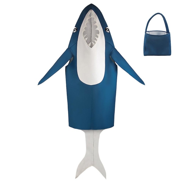 Unisex Herr Blå Full Body Shark Vuxen Kostym Tunic