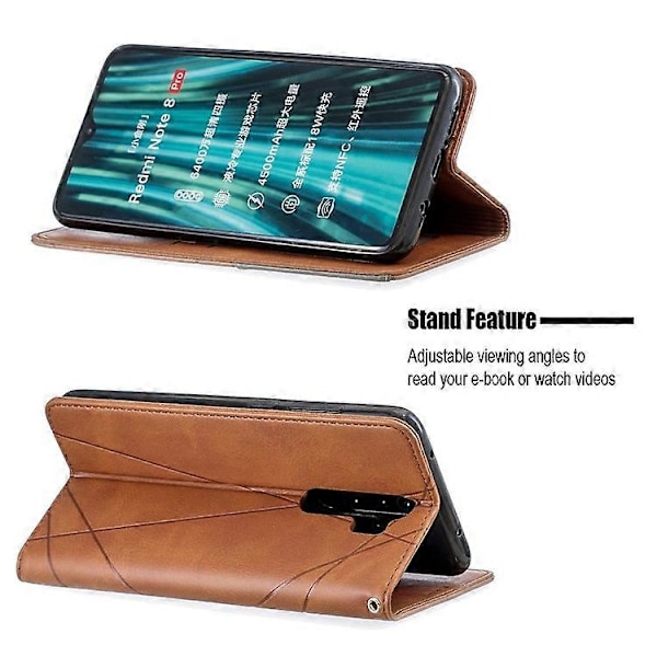 Geometriskt Mönster Ställ Läder Korthållare Fodral Kompatibelt För Xiaomi Redmi Note 8 Pro Brown