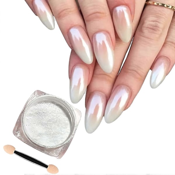 Vit Pärla Krom Nagelpulver, Spegeleffekt Aurora Magisk Pärlemorskimrande Nagel Smycken Spegel Glitter Pulver, DIY Nagelkonst Dekorationer (1 Förpackning)