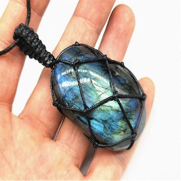 Naturligt Labradorit Kristallhalsband Healing Chakra Hänge Med Handvävd Rep Labradorit Palmsten Månsten Healing OHU