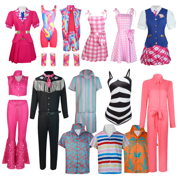 Barbie cosplay kostym live-action film ken Barbie Barbie verkliga cosplay kostym Short-sleeved pink stripes + hat L