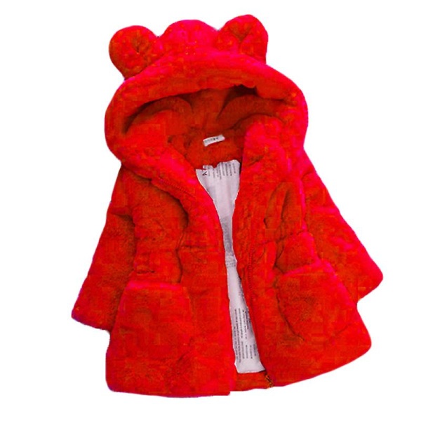 Baby Barn Flickor Fuskpäls Fluffig Hooded Bunny Ears Kappa Toddler Vinter Varm plyschjacka Ytterkläder Red 2-3 Years