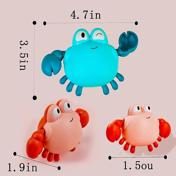 Badelegetøj til småbørn, søde optræks-svømmekrabber, badelegetøj til babyer i alderen 1-3 år, 6 til 12 måneder, drenge, piger og børn (flerfarvet, 4 stk.)