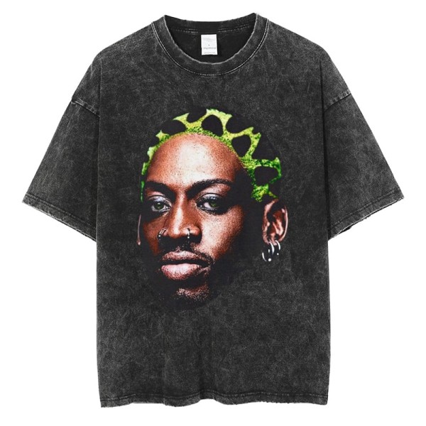 Dennis Rodman Grafisk T-shirt Oversize sommar Herrkläder Bomullsmode Hip Hop Street Kortärmad T-shirt J296C-Black XL