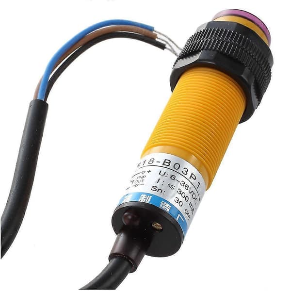 DC 3-lednings 6-36V PNP IR fotoelektrisk sensorbryter 30cm E18-B03P1