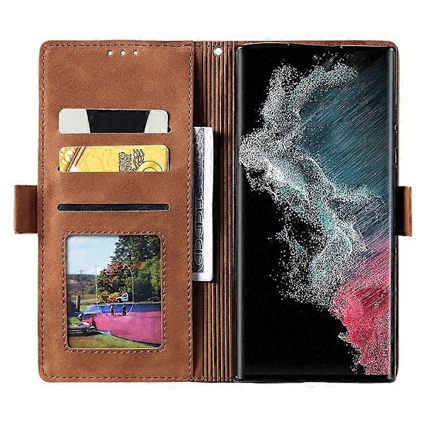 Kompatibelt för Samsung Galaxy S23 Ultra Retro Splicing Stil PU Läder Stötsäkert Telefonfodral Plånbok Ställ Folio Flipskydd med S Grey
