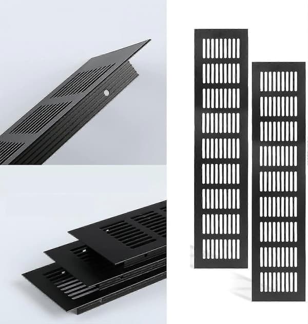Sort Aluminium Legering Planmonterede Ventilationsriste - 80x250 mm (2-pak)