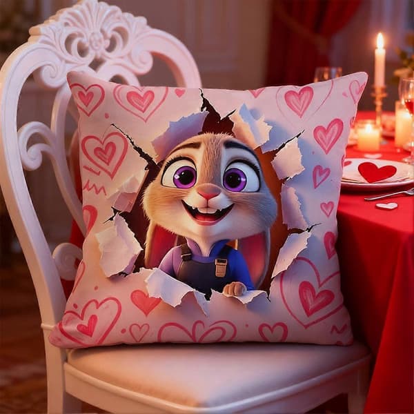 Zootopia 2 Hjärtmönster Plysch Kuddfodral Soffa Vardagsrum Dekor Gåva B 1pcs