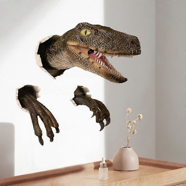 1 Sett Realistisk Dinosaurpynt Levende Åpen Munn Form Skummel Vegg-brytende Velociraptorklo Figur