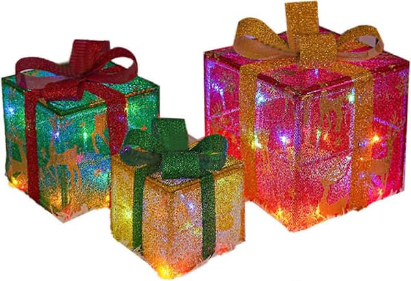 Glödande julklappslådor, set om 3, Inomhus-/utomhusdekor