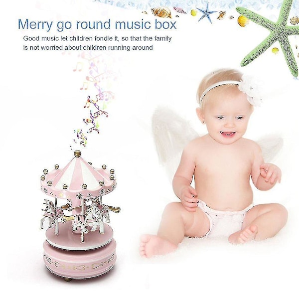 Træ Merry-go-round Karrusel Musikboks Børnelegetøj Gave Optræks Musikboks