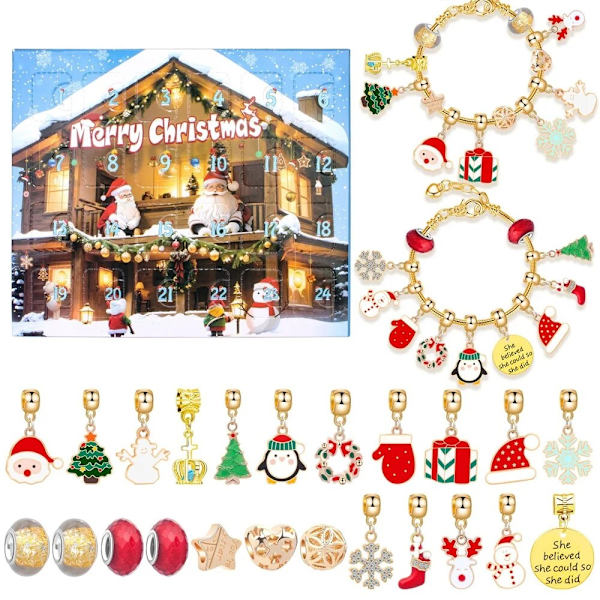 Mode Jul Adventskalender Xmas Blind Box Charm DIY Armband Making Set Handheld 24 Countdown Calendar DIY Smycken Present style 4