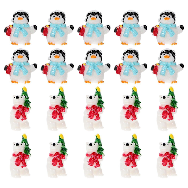20 stk. Juleminiatyrfigurer Juleharpiks Juledekorasjon Miniatyr Bjørn Pingvin Statue