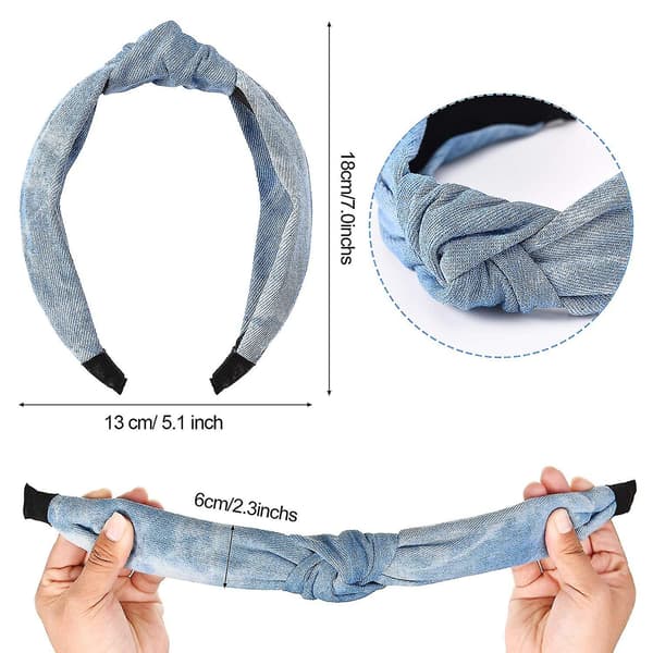 Knute Denim Hårbøyler Blå Jeans Hårbånd Elastisk 3 farger 3 stk SX