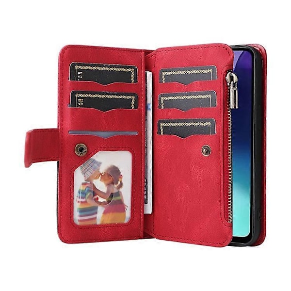 Kompatibel til Xiaomi Redmi 14C 4G Etui Lynlås Pung Læder Telefon Cover Stativ Red