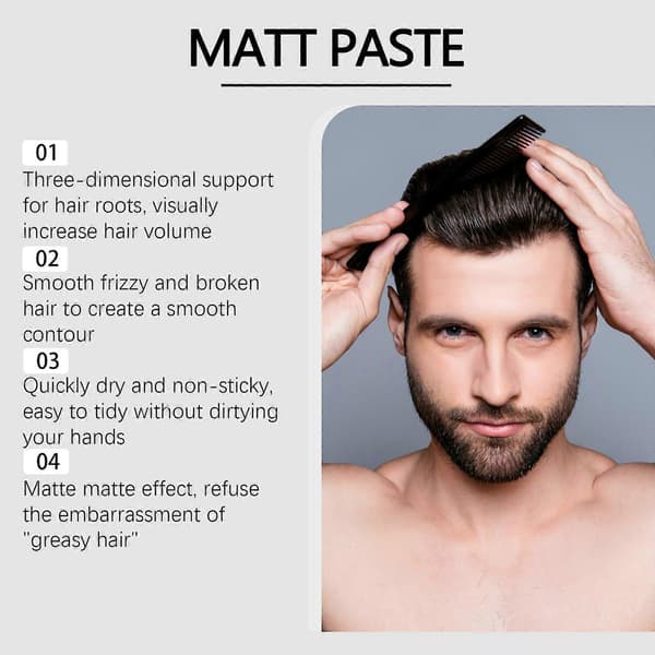 Mat Paste - Hårstylingpaste til mænd med stærkt hold og mat finish - Stylingcreme med kokosnød og candelillavoks - Silikonefri - 100 g 2PCS