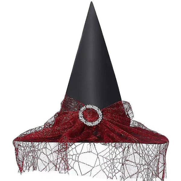 Halloween Vintage Heksehat til Kvinder, Gennemsigtig Blonde Slør Print Hat Festartikler Halloween Kostume Tilbehør Claret uu